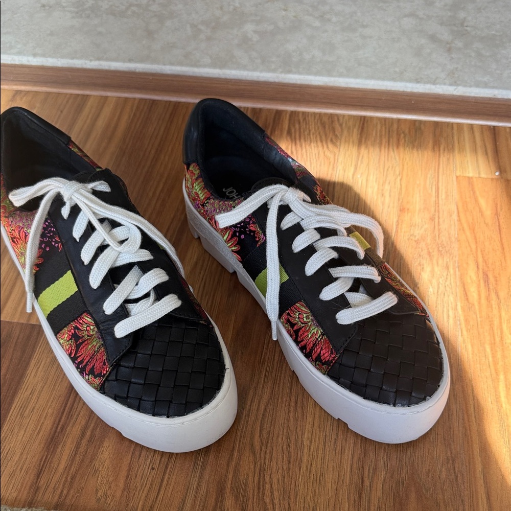 Johnny Was Black Sneakers with Multicolor Floral Accents